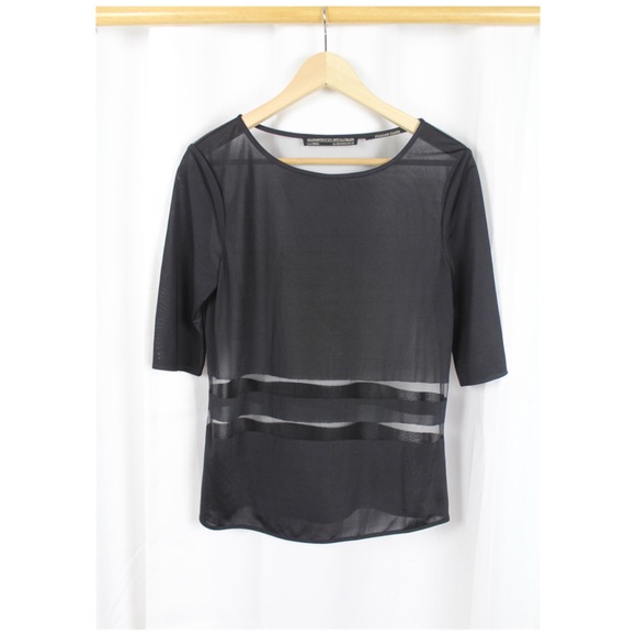 SOLD. All Saints Robyn Devore Top Black Sheer Stripe 6 - Picture 2 of 8